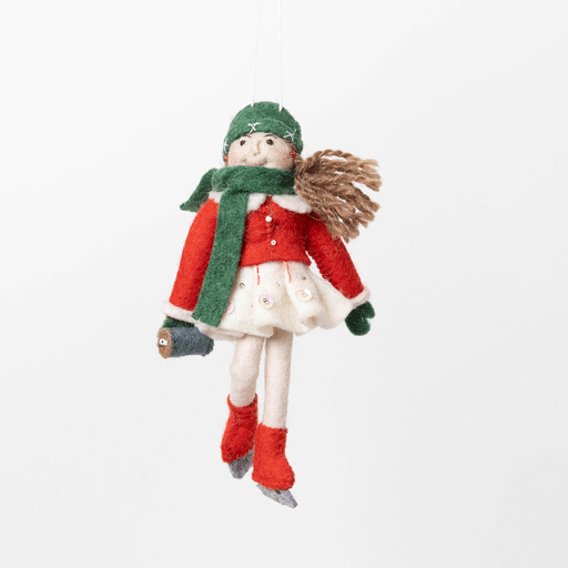 Old-Time Ice Skater Girl Ornament - Light Brown Hair
