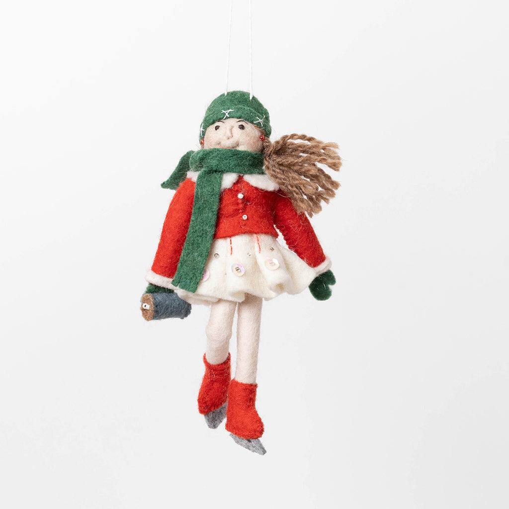 Old-Time Ice Skater Girl Ornament - Light Brown Hair