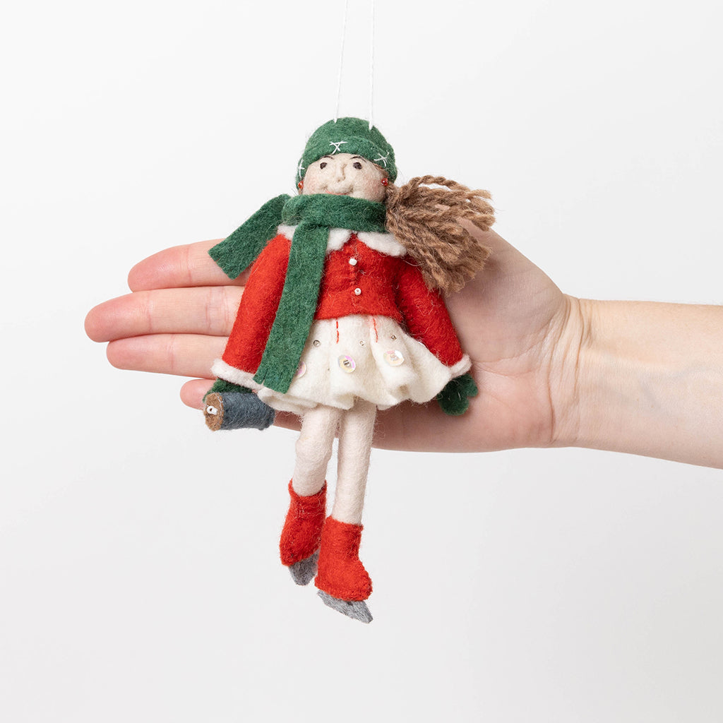 Old-Time Ice Skater Girl Ornament - Light Brown Hair