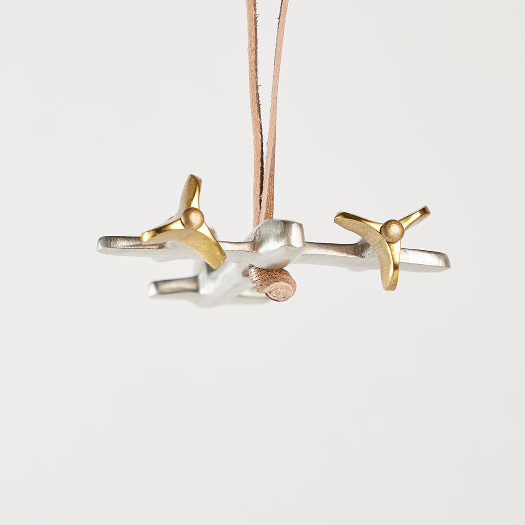 Propeller Plane Ornament - Pewter & Antique Brass