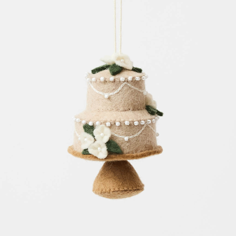 handmade wedding cake ornament—perfect for bridal showers, weddings, anniversaries, and romantic holiday décor.
