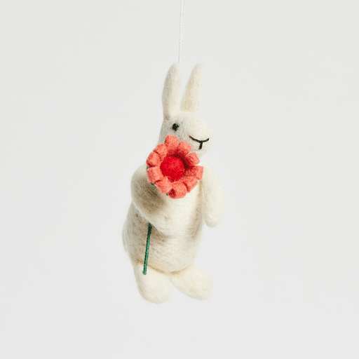 White Bunny with Flower Ornament