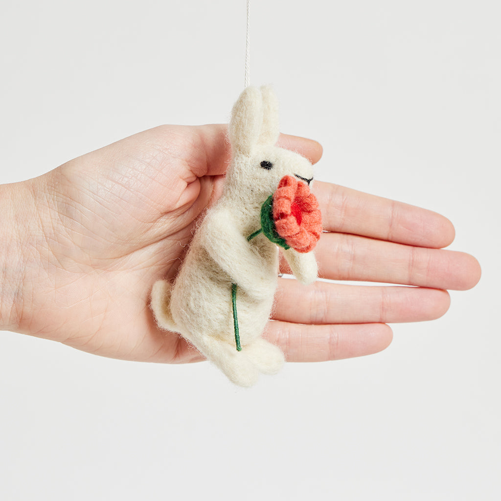 White Bunny with Flower Ornament