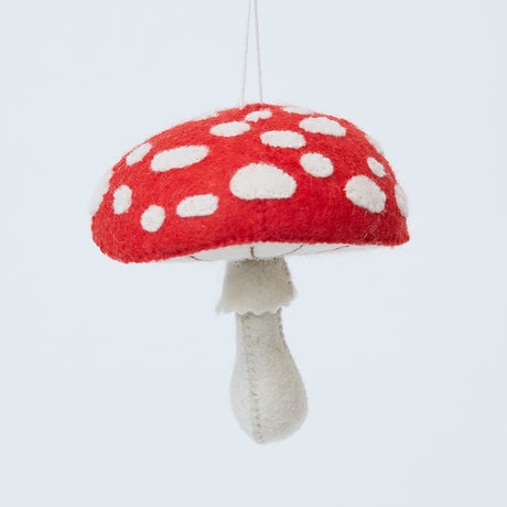 Handmade felt Woodland Amanita Mushroom Ornament from Craftspring, with applique and embroidered details—heirloom-quality Christmas decor, perfect for holiday gifting, ethically handcrafted by artisans using sustainable wool.