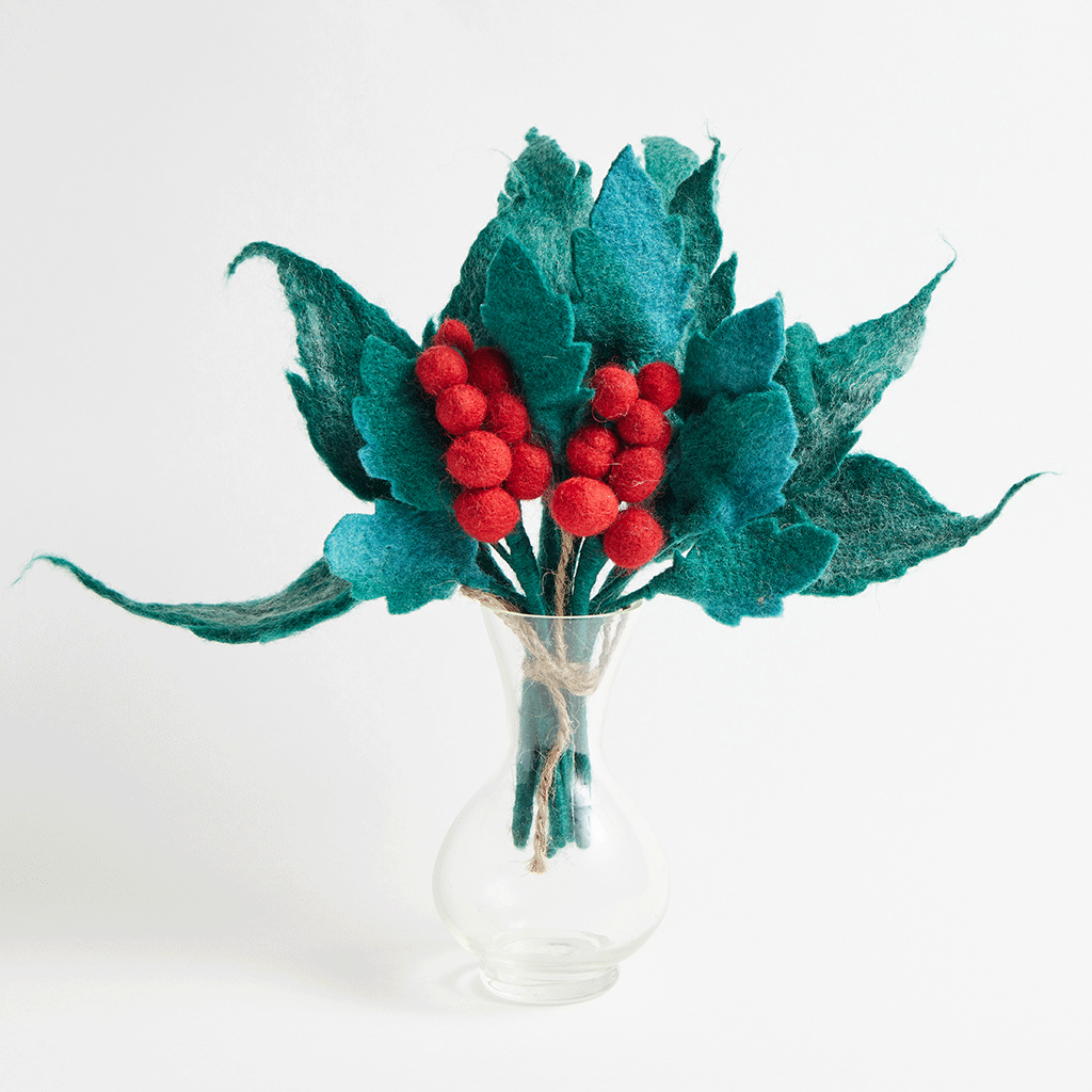 Yuletide Holly Berry Bouquet with Vase