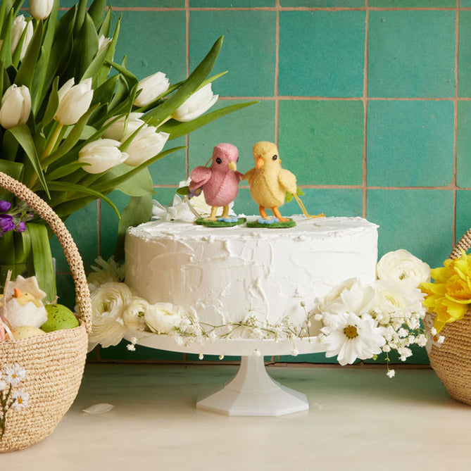 Pink Spring Chick with Flowers Ornament