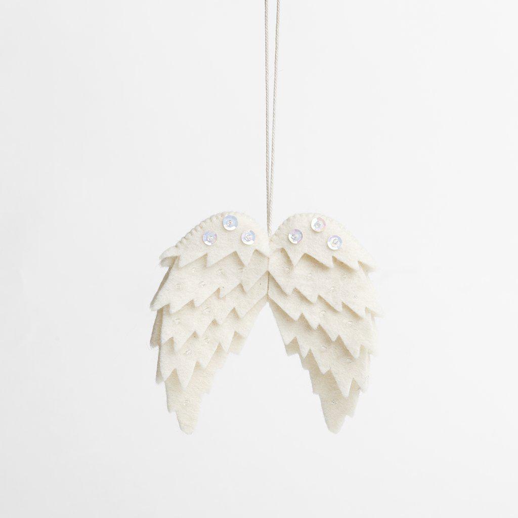 Craftspring handmade felt wings ornament in white with embroidered sequins 