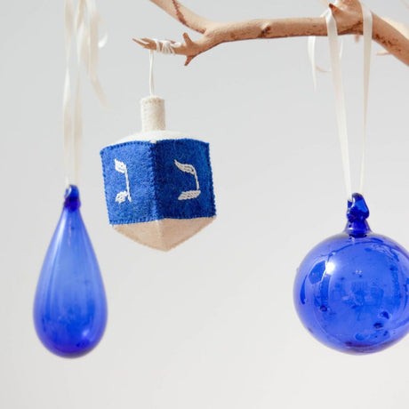 Large Spinning Dreidel Ornament Blue & White