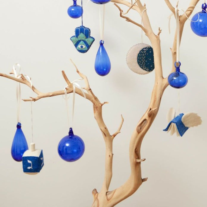 Large Spinning Dreidel Ornament Blue & White