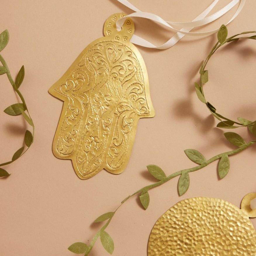 Filigree Etched Brass Hamsa Ornament