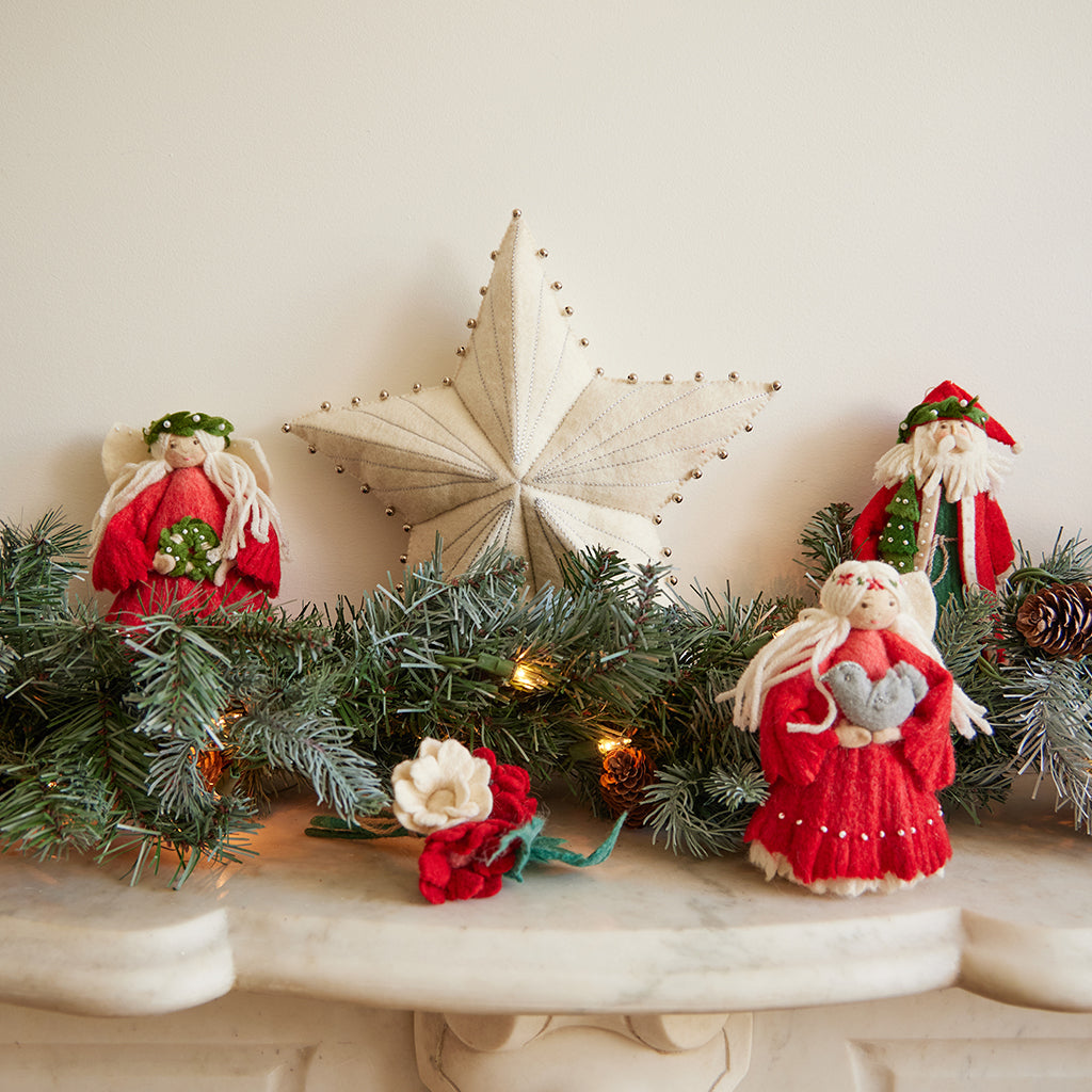 Hand Felted Red Christmas Spirit Angel with Wreath Mini Tree ..., image size:1024x1024
