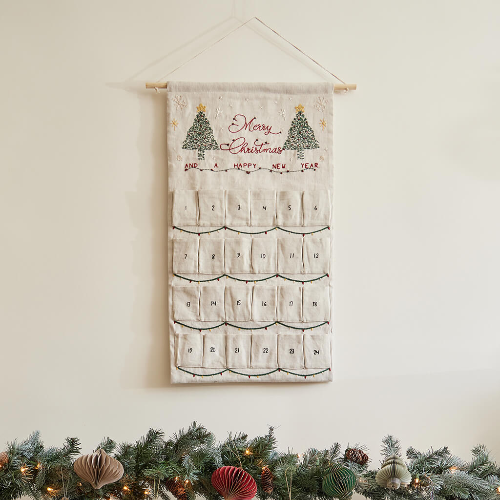 Bundle: Linen Advent Calendar with Classic Mini Ornaments Set of 24