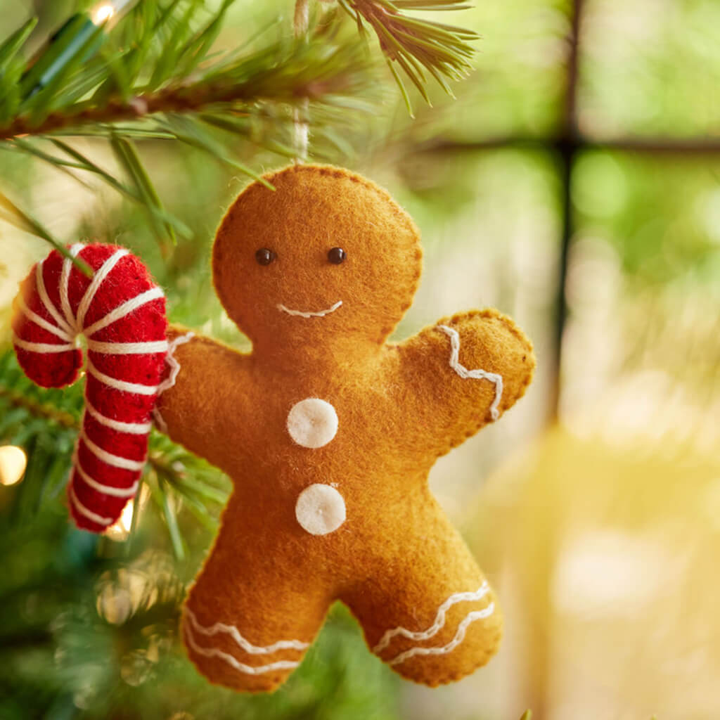 Gingerbread Cookie with Candy Cane Ornament