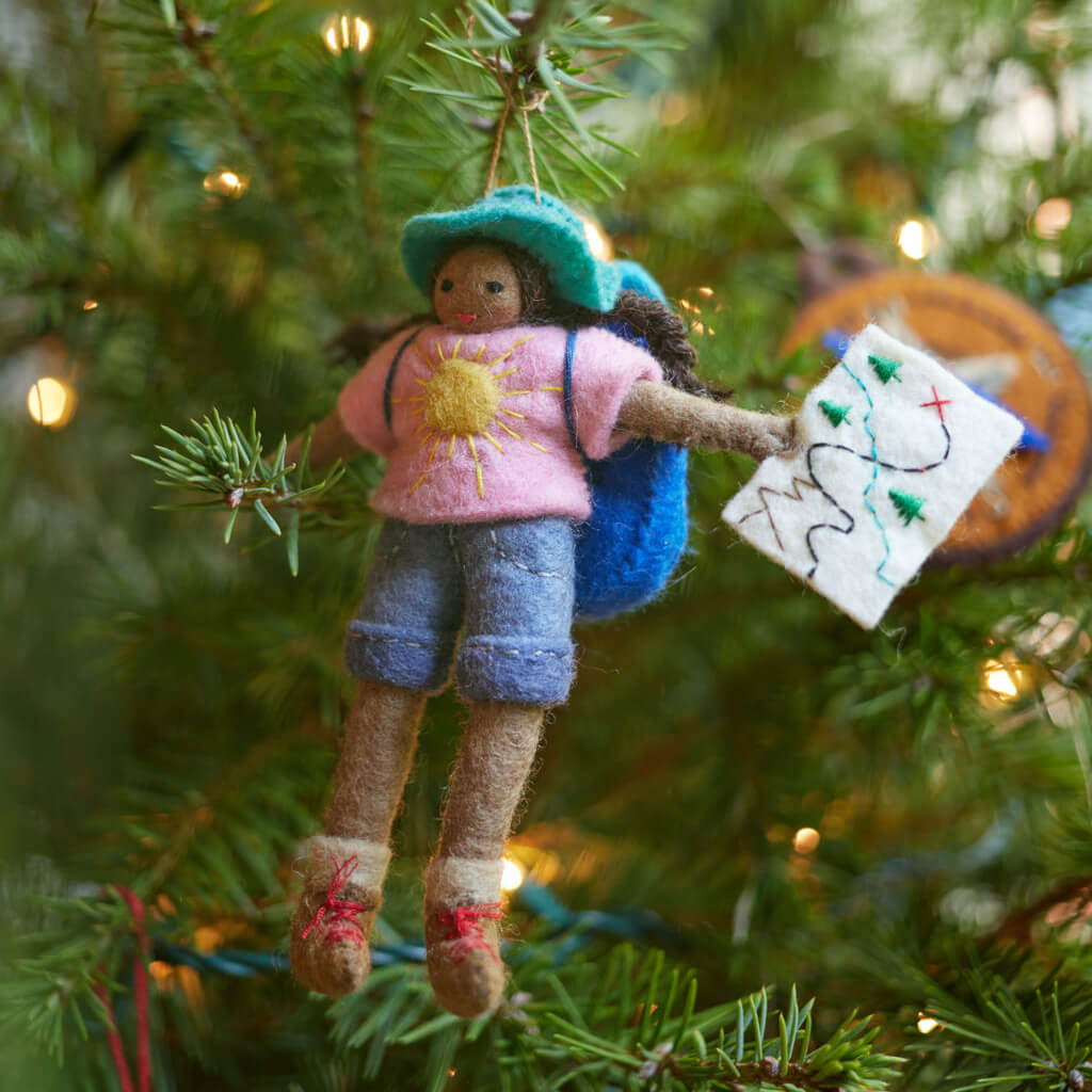 On The Trail Backpacker Ornament - Brown
