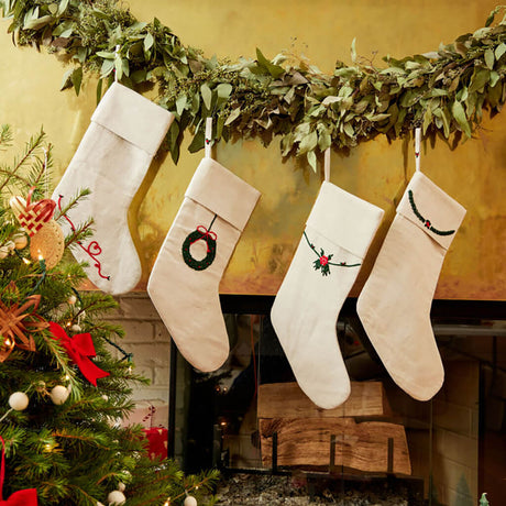 Winter Pine Linen Stocking