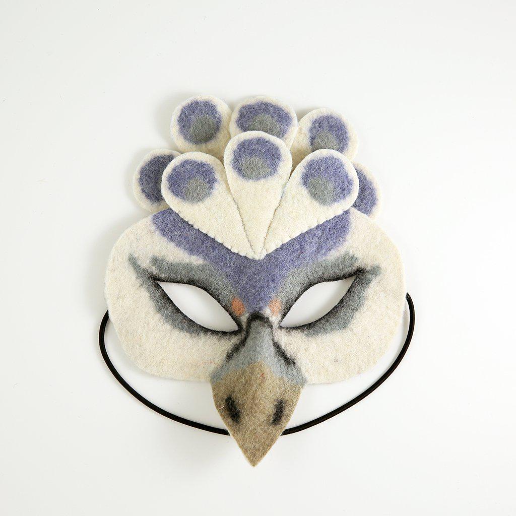 A Craftspring handmade white, grey and lavender felt peacock mask