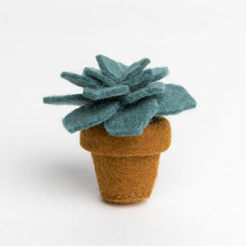 A Craftspring handmade felt desert rose succulent ornament in a tiny felt pot