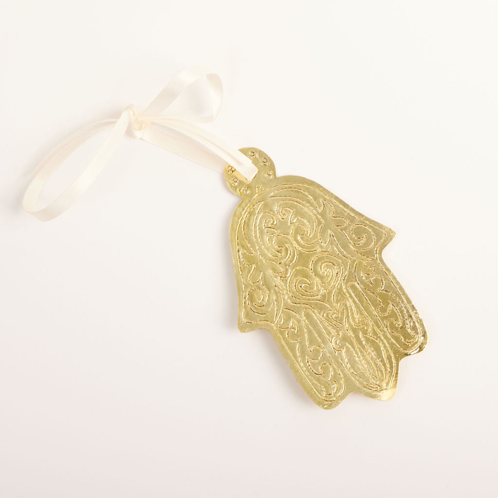 Filigree Etched Brass Hamsa Ornament