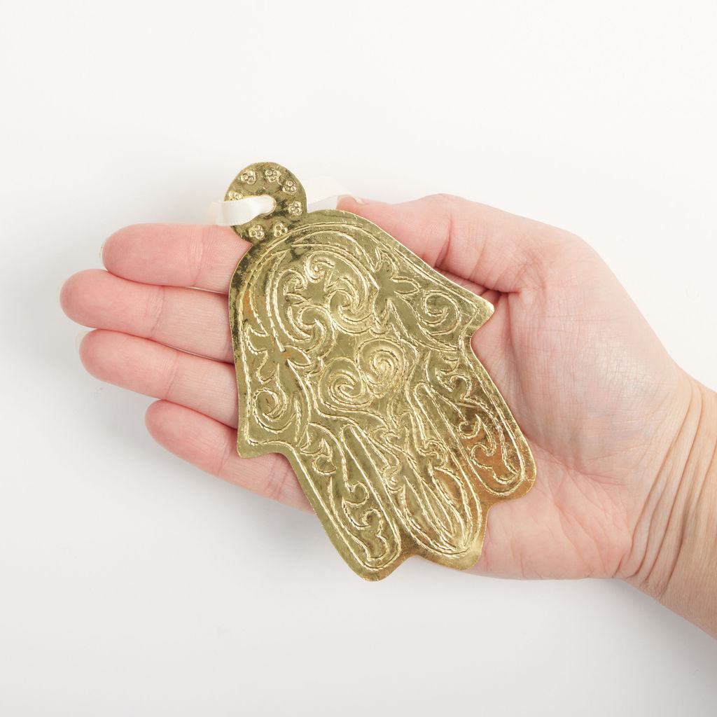 Filigree Etched Brass Hamsa Ornament