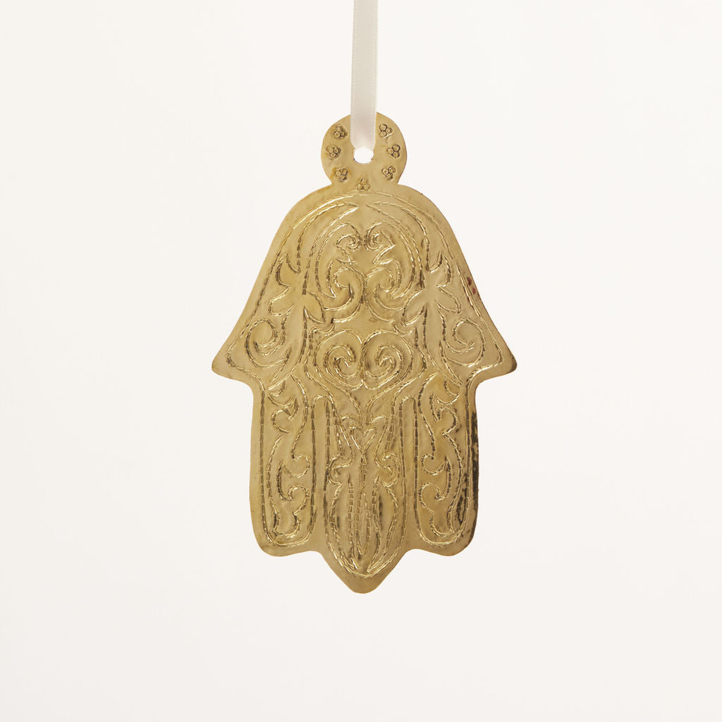 Filigree Etched Brass Hamsa Ornament