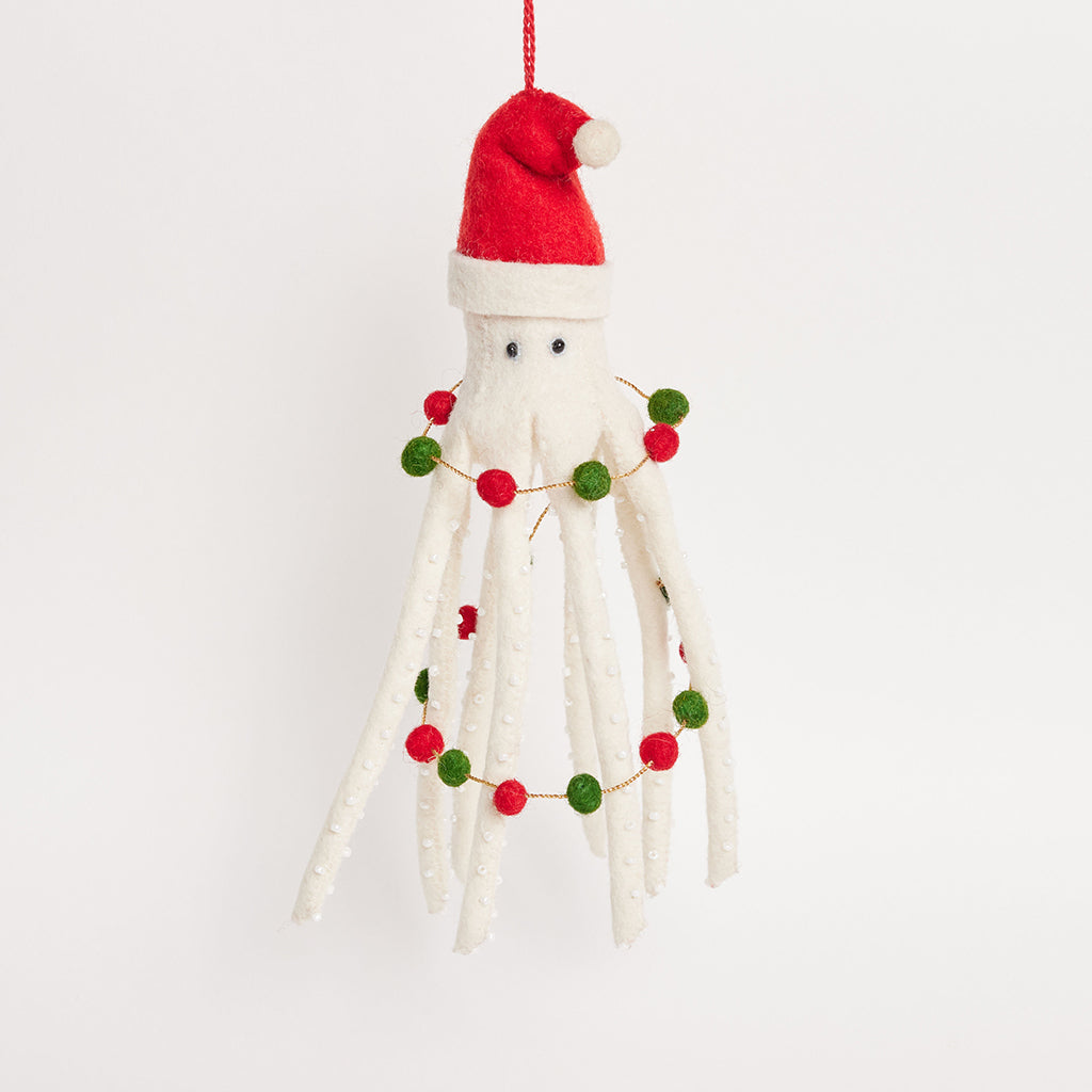 White Garland Santapus Ornament