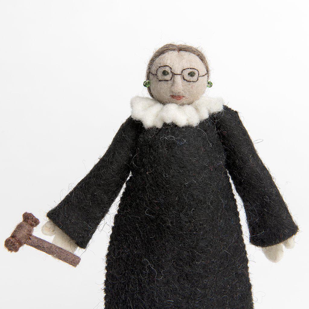 A Craftspring handmade felt RBG ornament with her black robes and gavel