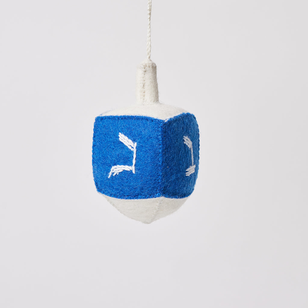Large Spinning Dreidel Ornament Blue & White