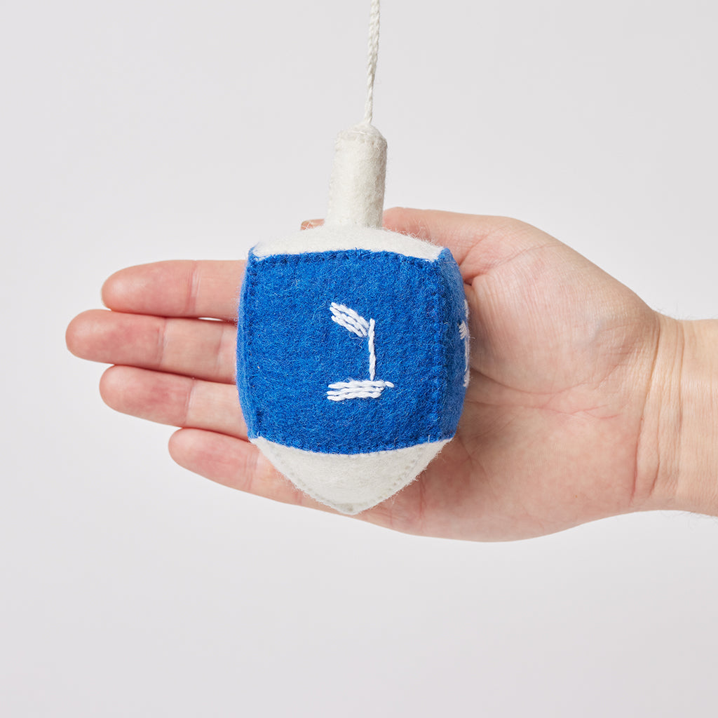 Large Spinning Dreidel Ornament Blue & White