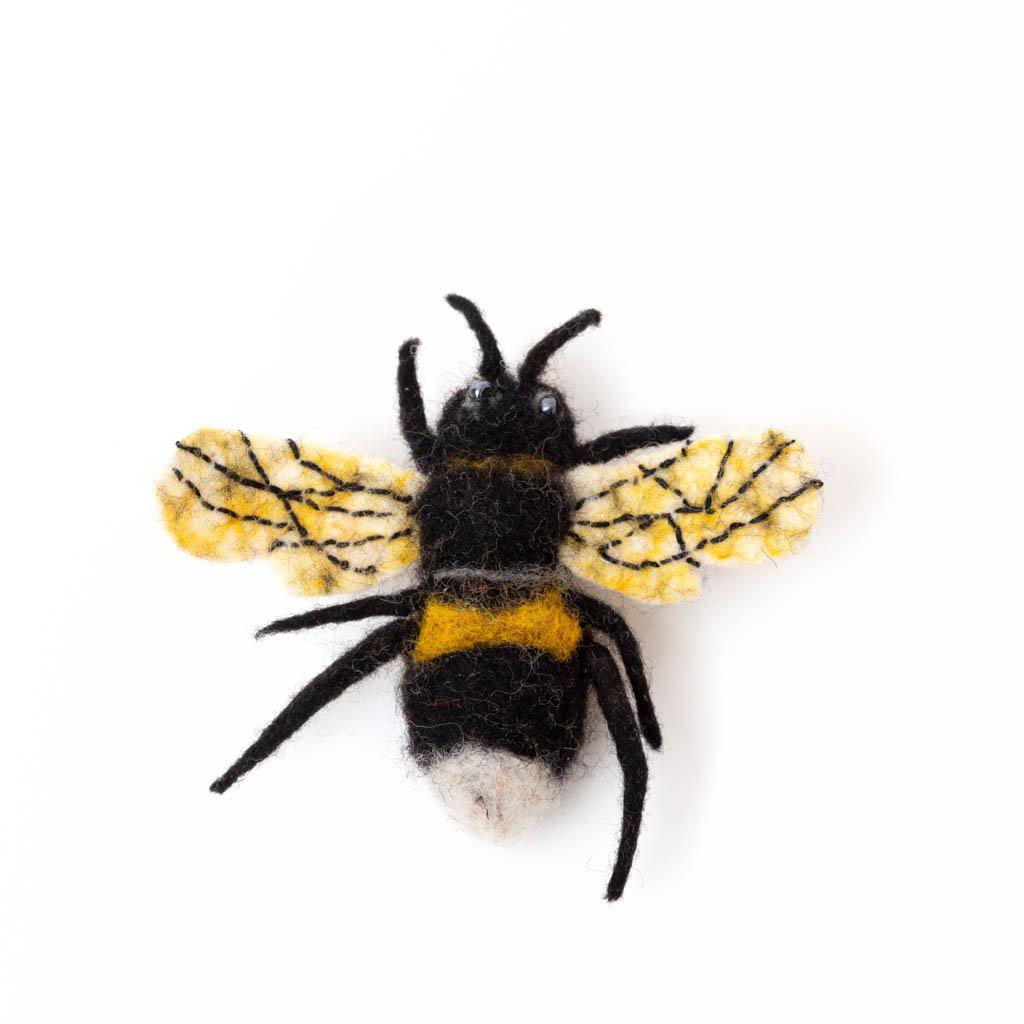 Handmade felt bumblebee ornament with wings and striped body – ready to hang