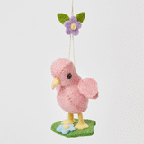 Pink Spring Chick Ornament with Grass & Flowers