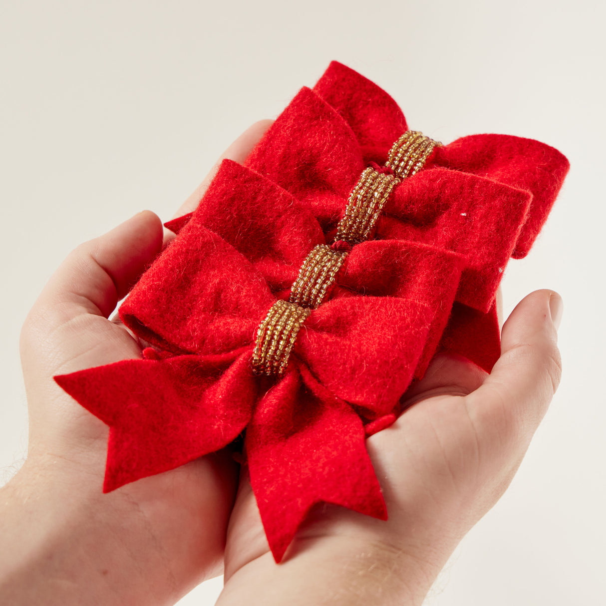 Red Bow with Beads Ornaments Set of 4