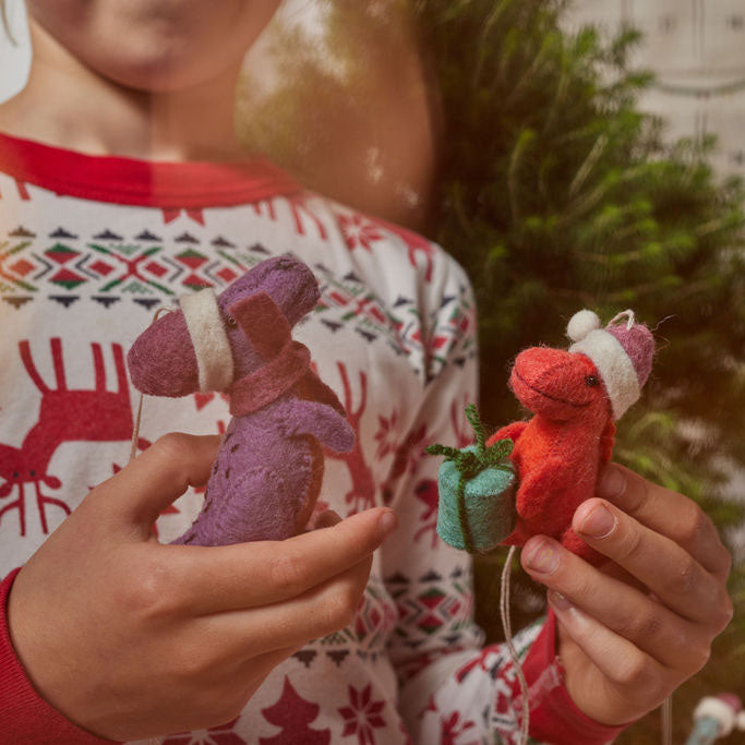 Red T. rex Dino Claus Ornament