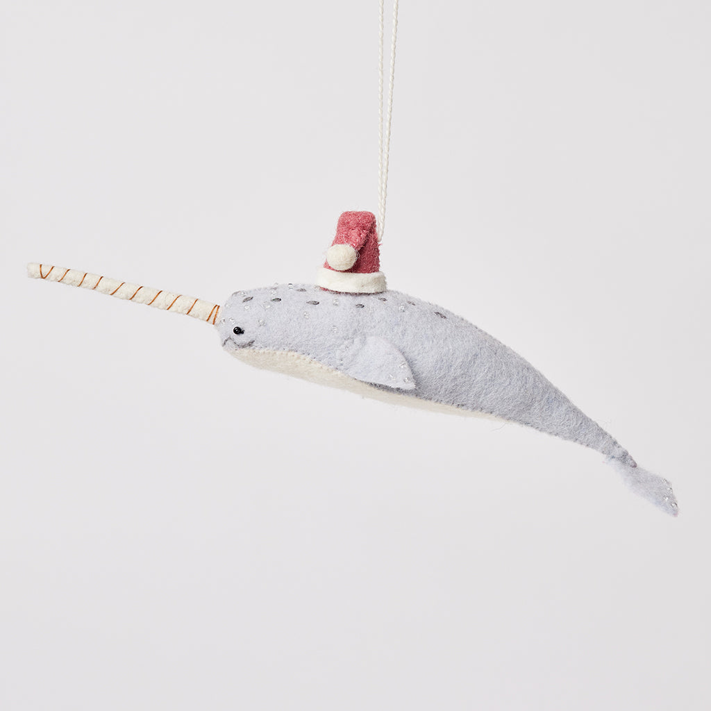 Santa Gray-Blue Narwhal Ornament