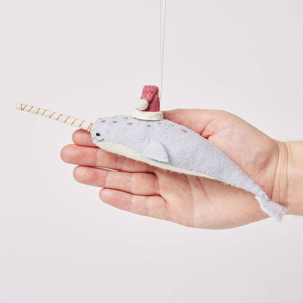 Santa Gray-Blue Narwhal Ornament