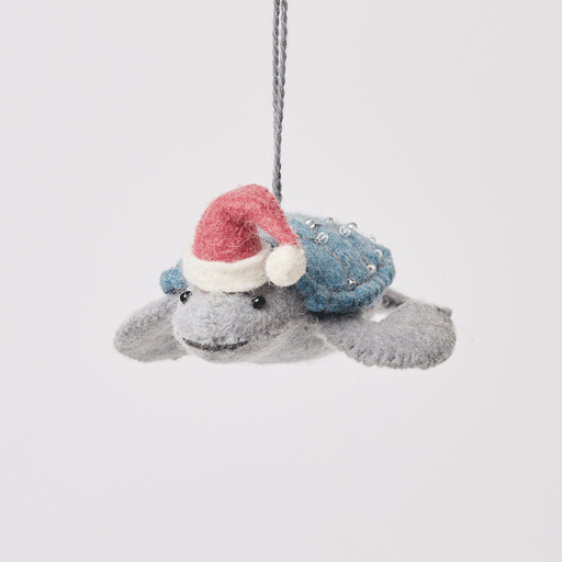 Santa Sky-Blue Sea Turtle Ornament