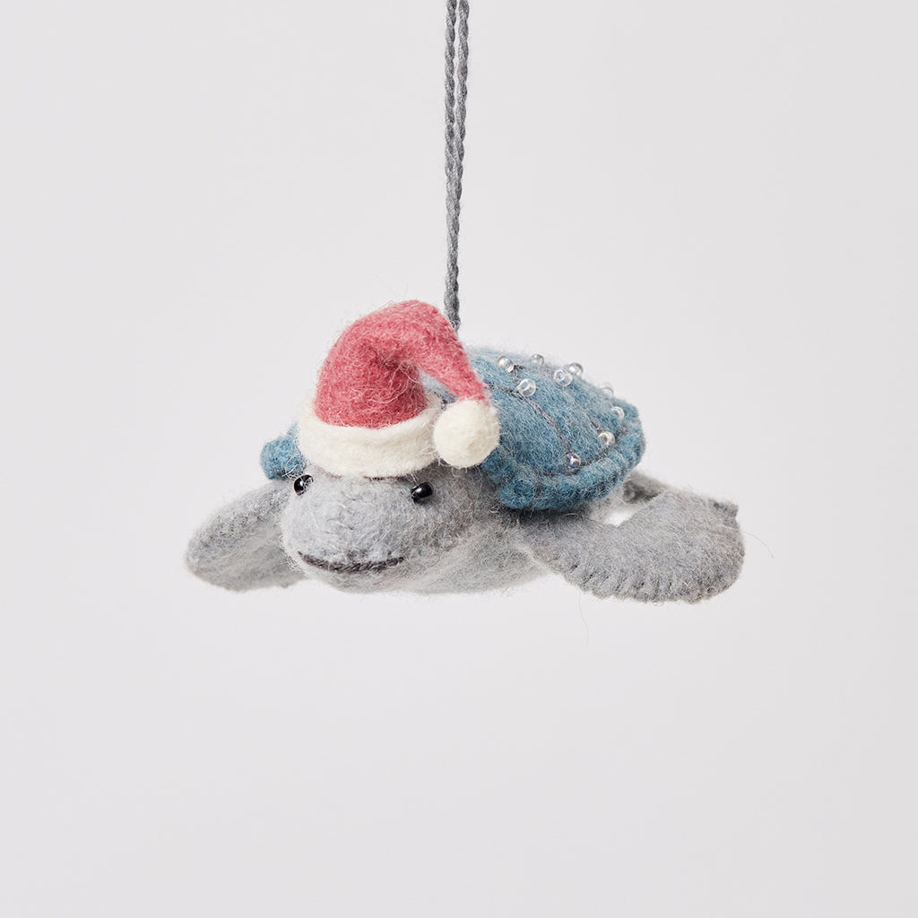 Santa Sky-Blue Sea Turtle Ornament