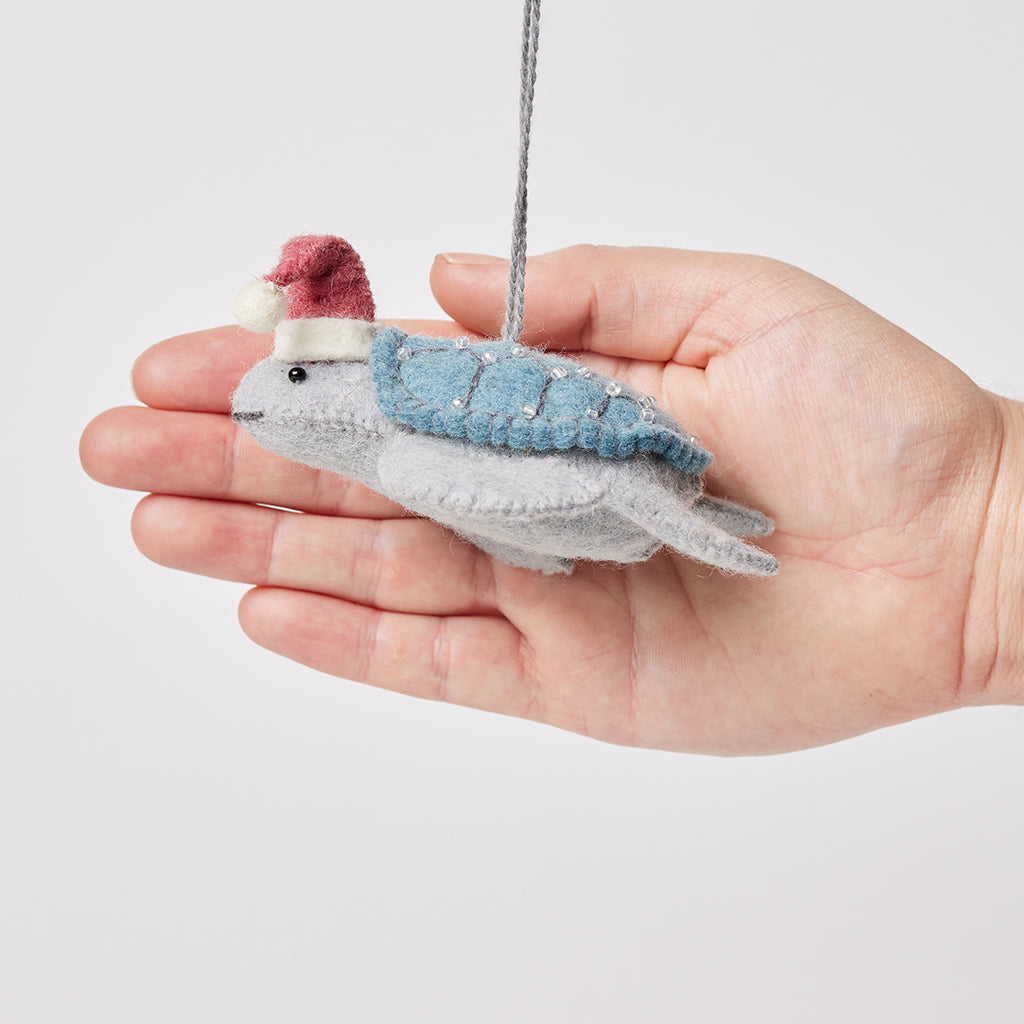 Santa Sky-Blue Sea Turtle Ornament