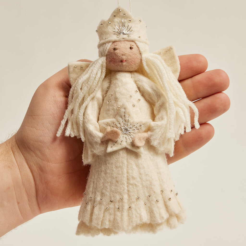 Hand Felted White Snow Spirit Small Mini Tree Topper Craftspring