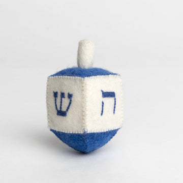 A Craftspring handmade blue and white felt dreidel ornament