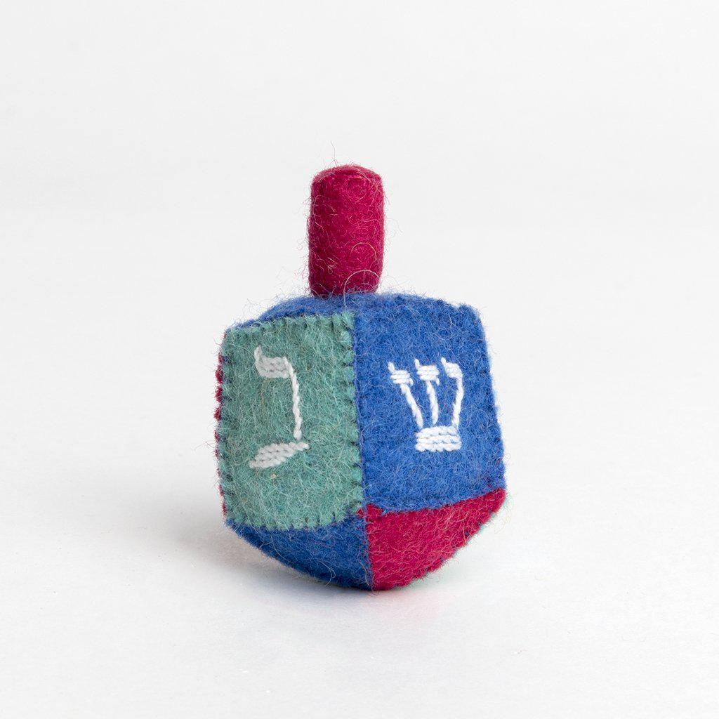 A Craftspring handmade blue green and magenta felt dreidel ornament