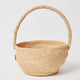 Cute spring basket with stitched strawberries and flower detail, handcrafted from natural raffia.