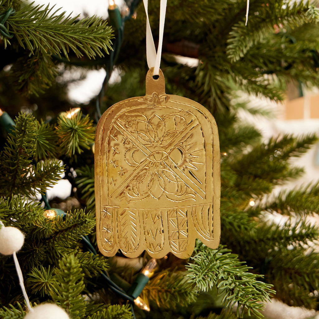 Handmade Sun & Moon Etched Brass Hamsa Ornament – Craftspring