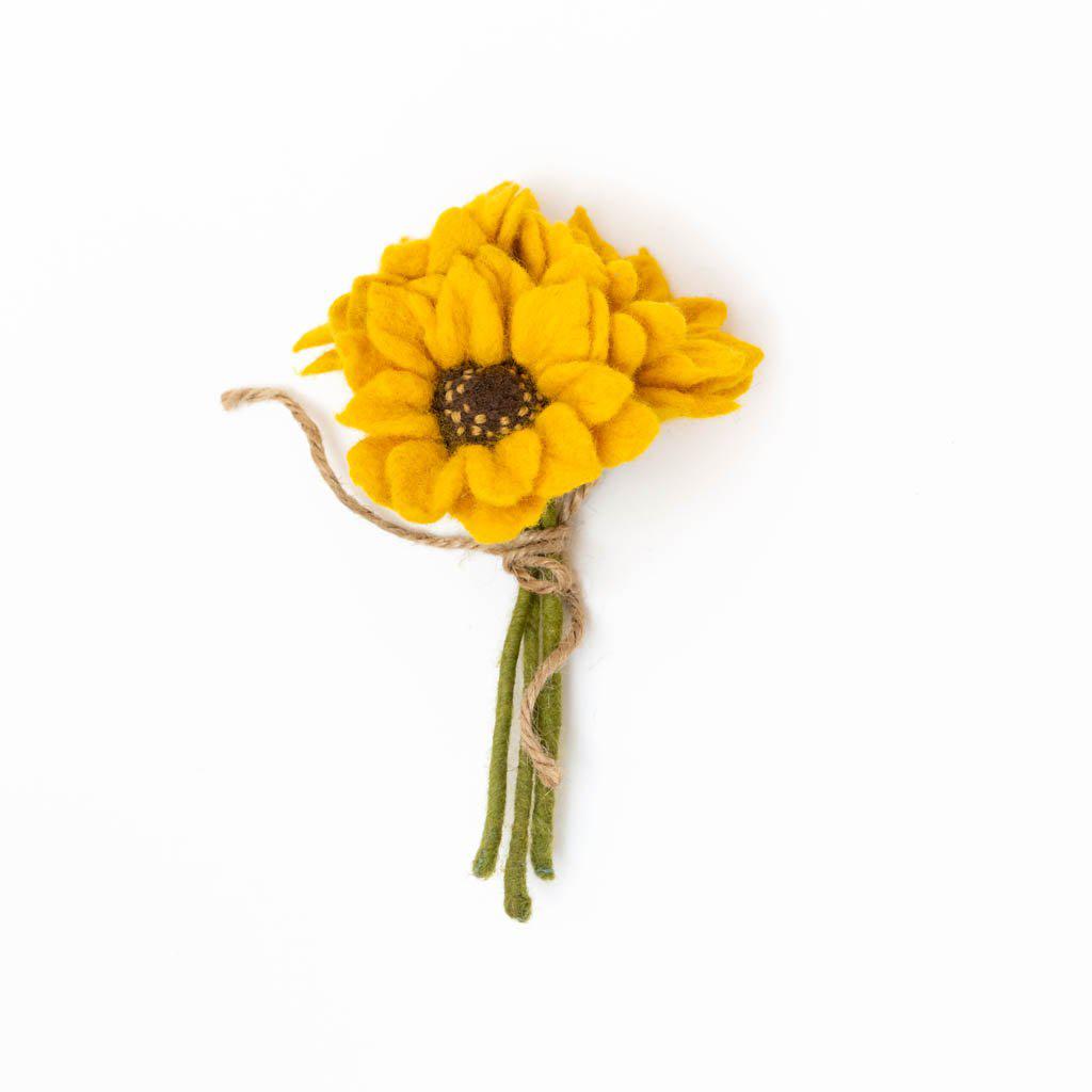 Handcrafted felt sunflower bouquet with wire-wrapped stems – fair trade floral decor
