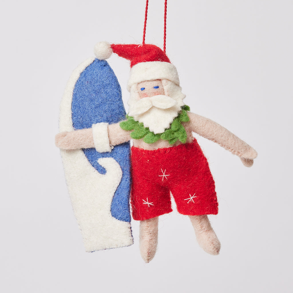 Surf's up Santa Ornament