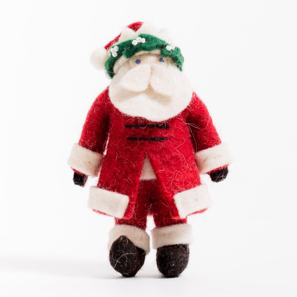 Craftspring handmade felt ornament santa wearing long red coat and crown of mistletoe